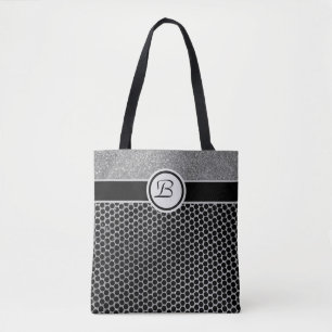 Monogram Silver Glitter och Svart Fashion Chic Tygkasse