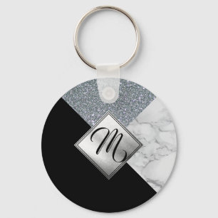 Monogram - Silver Glitter, Svarta havet och Marble Nyckelring