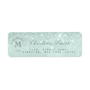 Monogram Silver Glitter Tiffany Grått OSA Möhippa Returadress Etikett