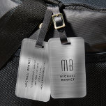 Monogram Silver Grått  Brushed Metallic Bagagebricka<br><div class="desc">Monogram Silver Grått Brushed Metallic Luggage Tag</div>