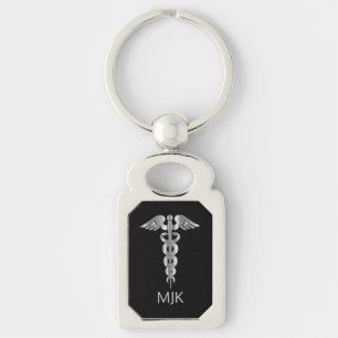 Monogram Silver Kaduceus   Rektangulärt Silverfärgad Nyckelring