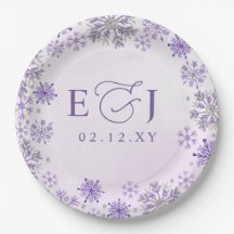 Monogram Silver Lila Snöflingor Vinterbröllop