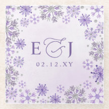 Monogram Silver Lila Snöflingor Vinterbröllop