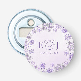 Monogram Silver Lila Snöflingor Vinterbröllop Flasköppnare