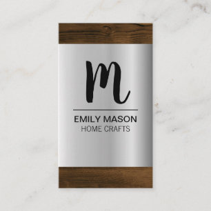 Monogram Silver Metallic Wood Grain Trim Visitkort