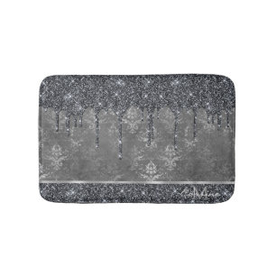 Monogram Silver Metallisk svart Glitter Grått Dam Badrumsmatta
