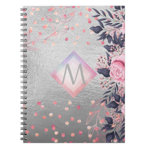 Monogram Silver Navy Rosegold Girly Newlyweds Gift Anteckningsbok