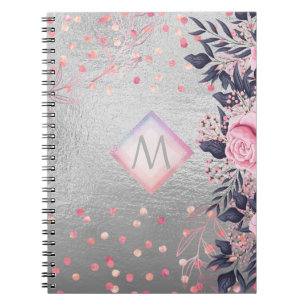 Monogram Silver Navy Rosegold Girly Newlyweds Gift Anteckningsbok