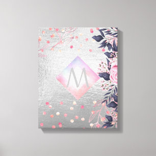 Monogram Silver Navy Rosegold Girly Newlyweds Gift Canvastryck