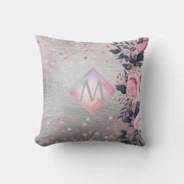 Monogram Silver Navy Rosegold Girly Newlyweds Gift Kudde