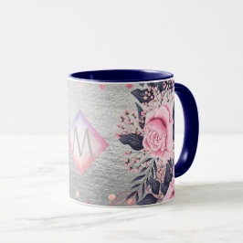 Monogram Silver Navy Rosegold Girly Newlyweds Gift Mugg