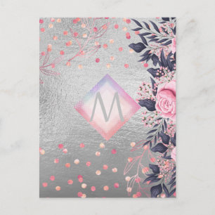 Monogram Silver Navy Rosegold Girly Newlyweds Gift Vykort