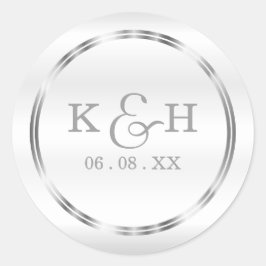 Monogram Silver och vita runda etiketter