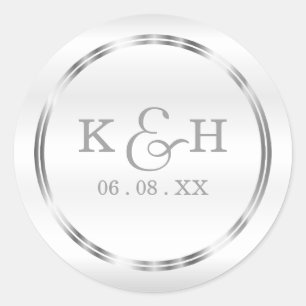 Monogram Silver och vita runda etiketter