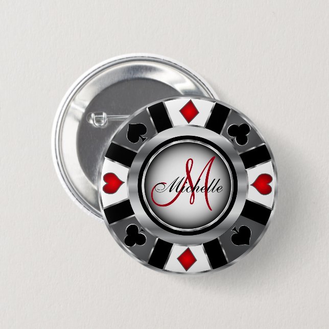 Monogram Silver Poker Chip Casino Design Knapp (Framsida & baksida)