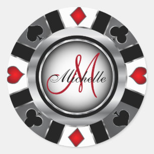 Monogram Silver Poker Chip Design Runt Klistermärke