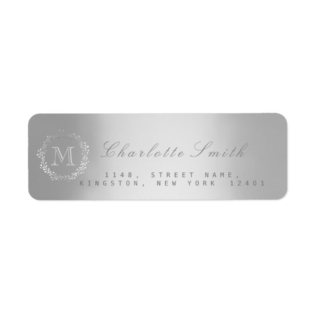 Monogram Silver Returetiketter Returadress Etikett (Framsidan)
