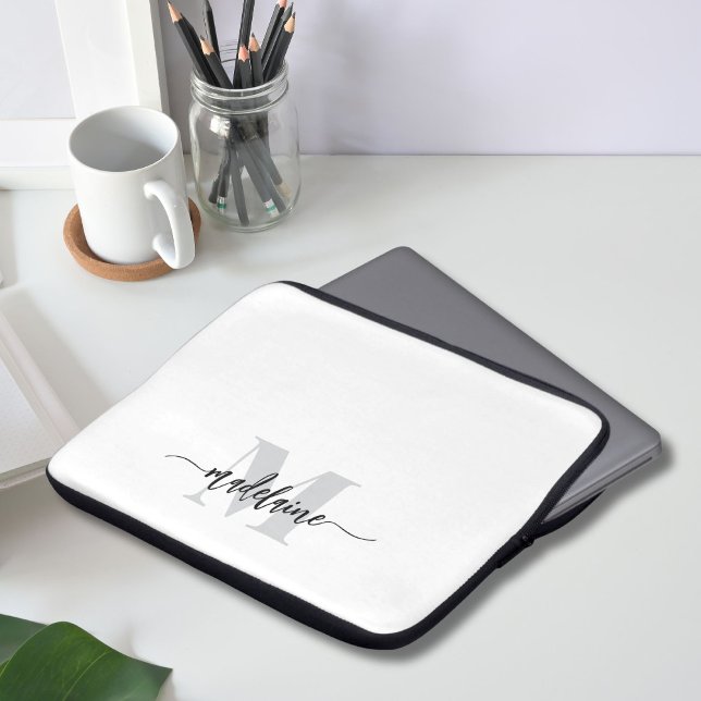 Monogram Silver White Black Personal Laptop Fodral (Skapare uppladdad)