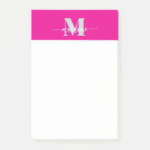 Monogram Silver White Rosa Färg Personal Post-it Block