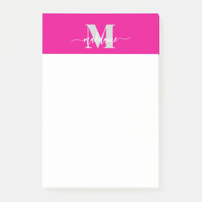 Monogram Silver White Rosa Färg Personal Post-it Block (Framsida)