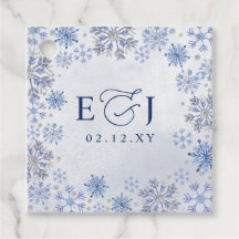 Monogram Silverblå Snöflingor Vinterbröllop