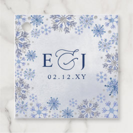 Monogram Silverblå Snöflingor Vinterbröllop Gåvor Etiketter