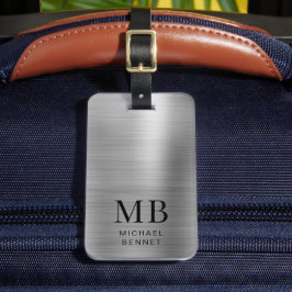 Monogram Silvergrå Borstad Falskt Metalliskt Tryck Bagagebricka
