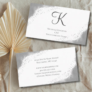 Monogram Silvergrå Glitter Glam Trendig Dam Visitkort