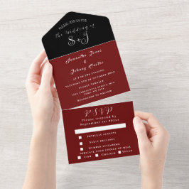 Monogram Simple Black Burgundy Calligraphy Bröllop
