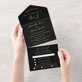 Monogram Simple Black Guld Calligraphy Bröllop