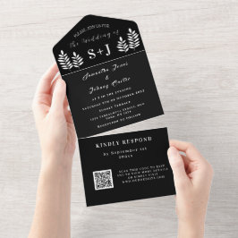 Monogram Simple Black White QR Code Bröllop