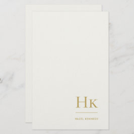 Monogram Simple Ivory Gold Monogrammed Custom Brevpapper