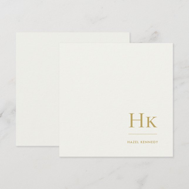 Monogram Simple Monogrammed Ivory Gold Notecard Anteckningskort (Fram/baksida)