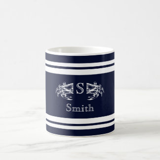 Monogram Sjöfart Elegant Blå Vit Krabba Ankare C Kaffemugg