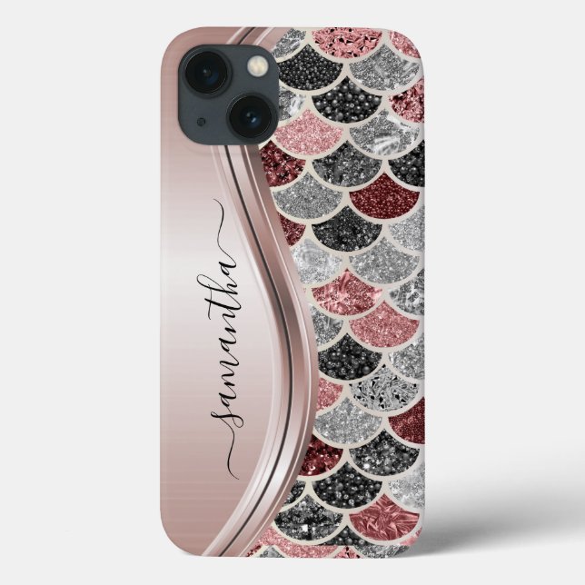 Monogram Sjöjungfru  Glitter Rosa Silver Namn (Baksida)