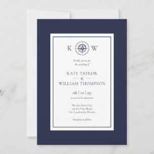 Monogram sjökompass Navy Blue Bröllop Inbjudningar
