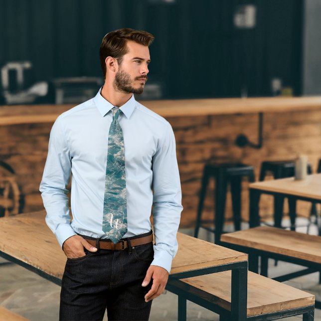 Monogram Sjölandskap Blue White Wave-Vapensköldar Slips (Monogram Caribbean Seascape Blue White Wave Crests Neck Tie)