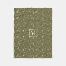 Monogram skoggrön akvarell vildblomma trädgård