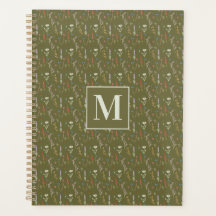 Monogram skoggrön akvarell vildblommsträdgård