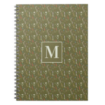 Monogram skoggrön akvarell vildblommsträdgård