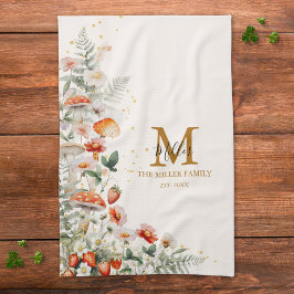 Monogram Skogssvamp Blommor Floral botanisk Kökshandduk