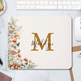 Monogram Skogssvamp Blommor Floral botanisk Musmatta