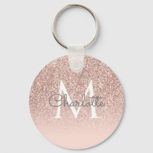 Monogram Skrift Rosa Guld Glitter Rosa Nyckelring
