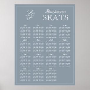 Monogram skript - blått, modernt säte i Bröllop Poster