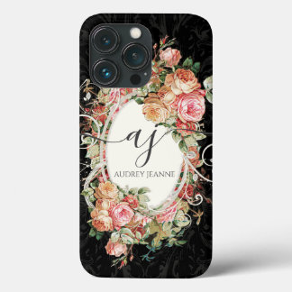 Monogram-skript för blommigt Rosa Black Elegant Vi