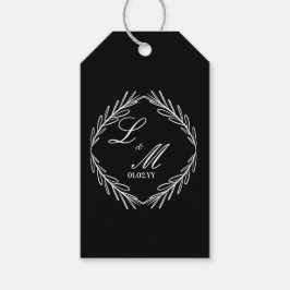 Monogram skript Gren Black White Bröllop Presentetikett