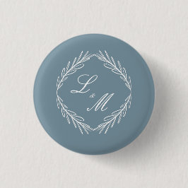 Monogram Skript Gren Dusty Blue Bröllop Knapp