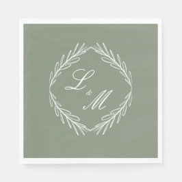 Monogram skript gren Sage grön bröllop  Pappersservett