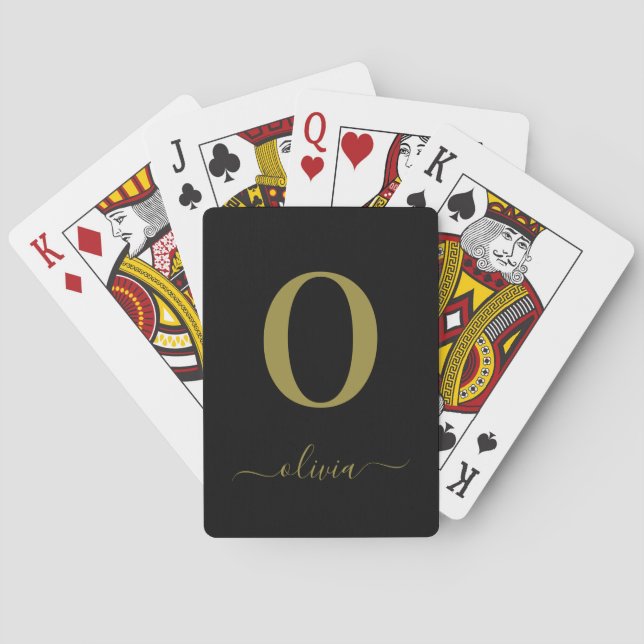 Monogram skript Namn Personlig Black och Guld Casinokort (Baksidan)