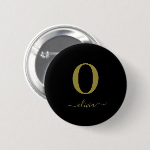 Monogram skript Namn Personlig Black och Guld Knapp